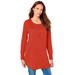 Plus Size Women's Fine Gauge Drop Needle Henley Sweater by Roaman's in Copper Red (Size 5X)