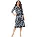 Plus Size Women's Ultrasmooth® Fabric Boatneck Swing Dress by Roaman's in Grey Flower Vine (Size 26/28)