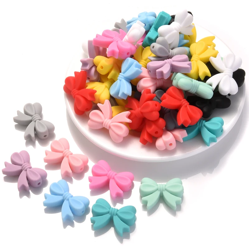 10 pièces de perles en Silicone bricolage bébé dentition nœud papillon perlé sucette chaîne collier Bracelet pour soins infirmiers anneau de dentition perles à mâcher jouet sûr