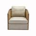 Barrel Chair - Loon Peak® Eliahu 30.12 inches W Swivel Barrel Chair Faux Leather/Wood in Brown | 30.31 H x 30.12 W x 34.25 D in | Wayfair