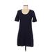 American Apparel Casual Dress - Shift Scoop Neck Short sleeves: Blue Print Dresses - Women's Size Medium