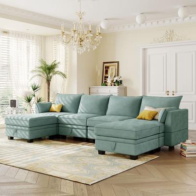 Modern Large U-Shape Modular Sectional Sofa, Convertible Sofa Bed with Reversible Chaise Storage Seat for Living Room
