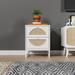 Rattan Nightstand Set of 2,End Table with 2 Natural Rattan Drawer & Metal Legs