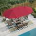 7-Piece Patio Dining Set 6 Piece Cushioned Spring Motion Dining Chair with Armrest & 1 Patio Dining Table +Red Umbrella 8-Piece Sets