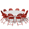 MoNiBloom 11-Piece Indoor Folding Dining Table with 10 Red Chairs Set 4.5 Ft White Foldable Table w/Handle Picnic Desk