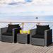 Boyel Living 3-Piece Patio Conversation Set Single Sofa Coffee Table Set Rattan Furniture Set with Black Cushions