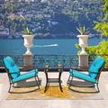 3-Piece Rocking Chair Patio Bistro Set Balcony Chairs Iron Conversation Sets Coffee Table Rocking Chair