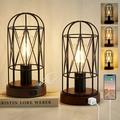 Natyswan Industrial Table Lamp Set of 2 Small Touch Control Edison Desk Lamp 3 Way Dimmable Vintage Bedside Lamp Metal Cage Steampunk Nightstand Lamp for Living Room Bedroom or Den