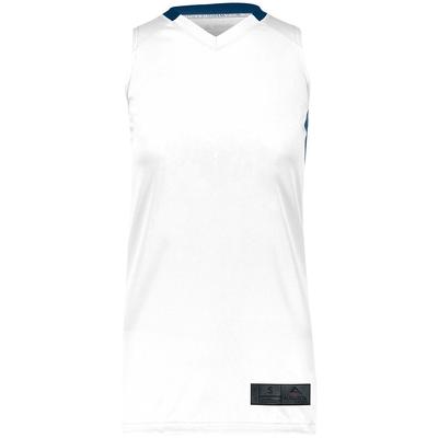 Augusta Sportswear 1732 Athletic Women's Step-Back Basketball Jersey T-Shirt in White/Navy Blue size Medium | Polyester