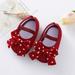 Baby Girls Mary Jane Flats with Bowknot Soft Sole Cotton Princess Wedding Dress Shoes with Heart Print Prewalkers Crib Shoes for 0-12M