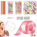 Bubble Tape Casewin 3mX5cm Nano Bubbles Tape Transparent Double Sided Tape with Sequins DIY Craft Waterproof Blow Bubble Nano Glue for Bubble DIY Tape Bubble Craft Kit for Kids (Pink)