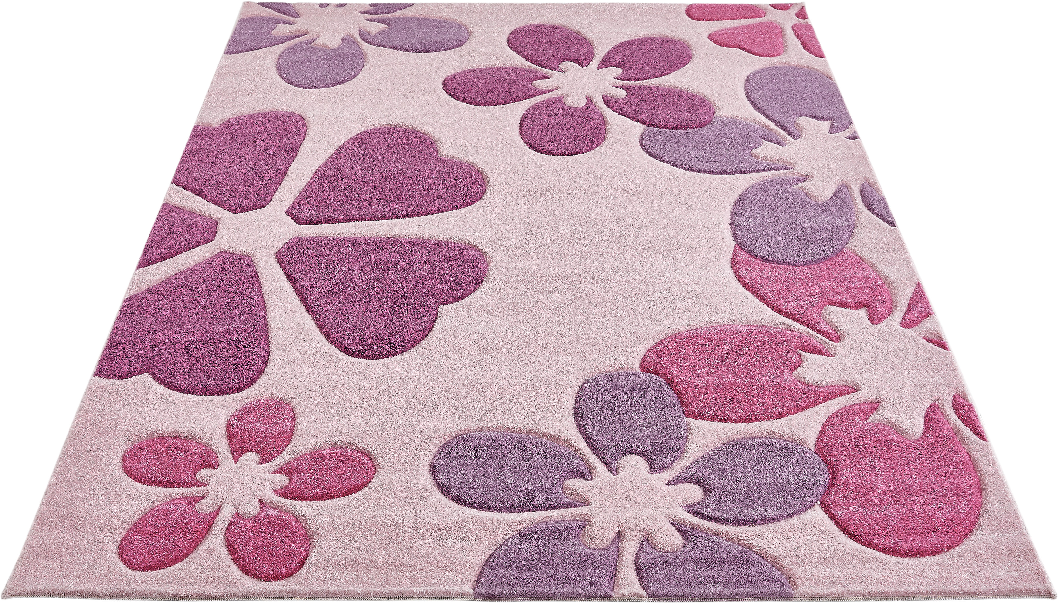 Kinderteppich LUXOR LIVING "Flair" Gr. 2, pink, B:80cm H:15mm L:150cm, Kunstfaser, Teppiche, Kurzflor, Blumen Design, Kinderzimmer Image