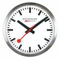 Mondaine - Wanduhr A990.Clock.16SBB 25cm - Bahnhofsuhr in Silber aus gebürstetem Aluminium mit rotem Sekundenzeiger - Hergestellt in der Schweiz staubbeständig - Hergestellt in der Schweiz