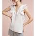 Anthropologie Tops | Anthropologie Hd In Paris Size 2 White Ruffled Poplin Blouse Top Cotton V Neck | Color: White | Size: 2