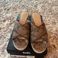 Coach Shoes | Coach Sandals Size 9!! Brand New In Box. Block Heel!! Coach Signature! | Color: Brown | Size: 9