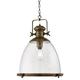 Searchlight 6659 Industrial Pendant Bell Ceiling Light in Antique Brass with Glass Diffuser