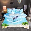 Stillshine Bedding Sets Galaxy 3D Planet Summer Ocean Beach Dolphin Ripple Green Forest Digital Printing Quilt Cover and Pillow Cover Blue White Green (Beach Dolphin Ocean, Double bed 200x200 cm)