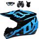 WAHA Full motocross helmet for mountain bike, downhill bike helmet, cross helmet with glasses, ABS mask and EPS for greater security,Blue,L