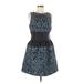 Belle Badgley Mischka Cocktail Dress - A-Line Crew Neck Sleeveless: Black Animal Print Dresses - Women's Size 6 - Print Wash