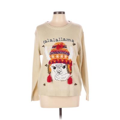 MERRY CHRISTMAS FROM V28 Pullover Sweater: Tan Print Tops - Women's Size Large