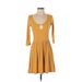 Forever 21 Casual Dress - Fit & Flare: Gold Solid Dresses - Women's Size Small