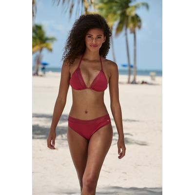 Triangel-Bikini-Top S.OLIVER "Aiko", Damen, Gr. 32, Cup A/B, rot (rostrot), Microfaser, Polyamid, Microfaser, unifarben, Bikini-Oberteile, mit Häkeloptik Image