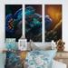 Highland Dunes Beautiful Mandarin Fish In Shades Of Blue VI - 3 Piece Print on Canvas Metal in Blue/Brown | 32 H x 48 W x 1 D in | Wayfair