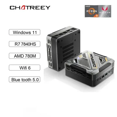 Chatreey-Mini PC AN3 avec éclairage coloré ordinateur de bureau de jeu Ryzen 7 7840HS 780M