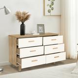 Modern 6-Drawer Dresser Cabinet, Beech Handles and Feet, Spacious Storage, Ideal for Living Room, Bedroom, or Dining Room