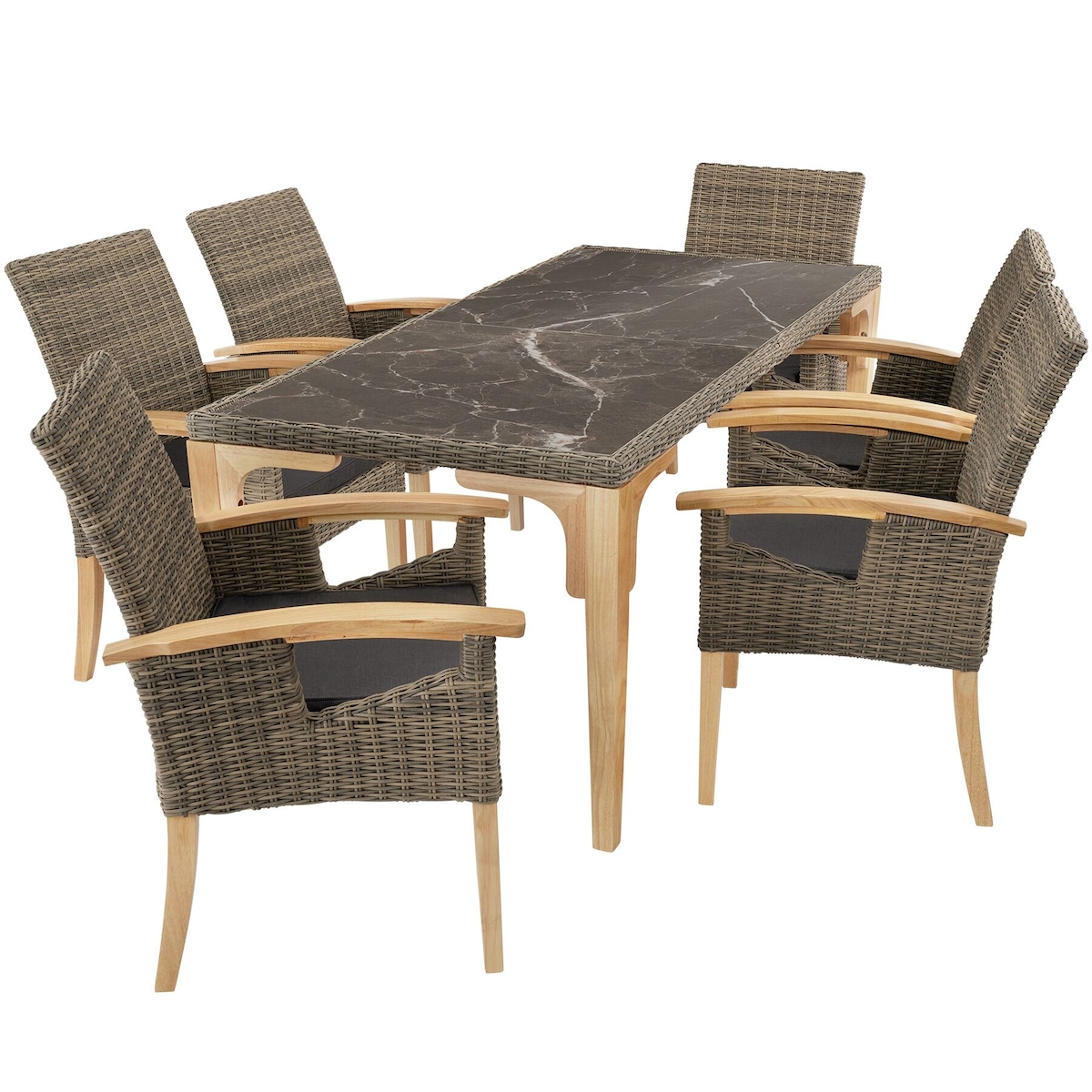 tectake Rattan Tisch Foggia mit 6 Stühlen Rosarno Natur Image