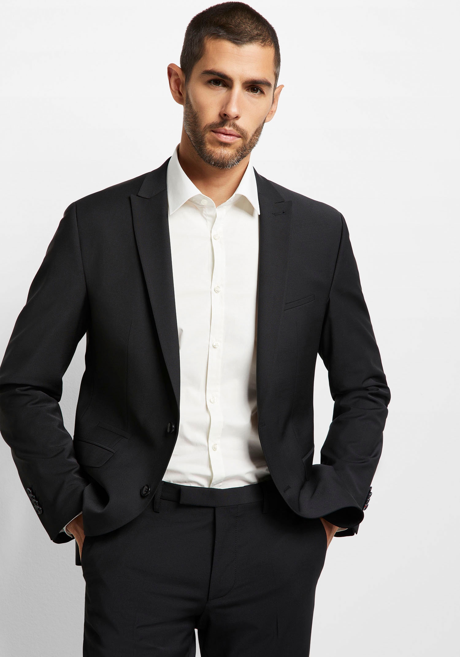Baukastensakko CINQUE "CICASTELLO", Herren, Gr. 58, schwarz, Obermaterial: 53% Polyester, 43% Schurwolle, 4% Elasthan, unifarben, Klassisch, schmal, Sakkos Image