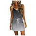 zuwimk Dresses For Women Women s Summer Striped Short Sleeve T Shirt Dress Casual Tie Waist with Pockets Gray L