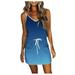 zuwimk Dresses For Women Women s Summer Striped Short Sleeve T Shirt Dress Casual Tie Waist with Pockets Blue XL