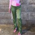 Zara Pants & Jumpsuits | Green Silk Zara Pants With Slit At Bottom | Color: Green | Size: S