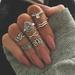 Anthropologie Jewelry | 2/$10 New! Boho 7 Piece Ring Set Midi Crystal Boho Cute Sequin Gem Lotus Punk | Color: Gold/Red/Silver | Size: Silver