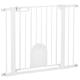 PawHut Dog Gate with Cat Flap Pet Safety Gate Barrier, Stair Pressure Fit, Auto Close, Double Locking, for Doorways, Hallways, 75-103 cm White