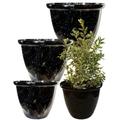 Large Plant Pots Outdoor Container Set - Medium-Extra Large Planters. Gloss Finish. Lightweight, Recycled Plastic. Indoor/Outdoor. Enhance a Deck, Patio, Balcony & Terrace. Speckled Black x 4