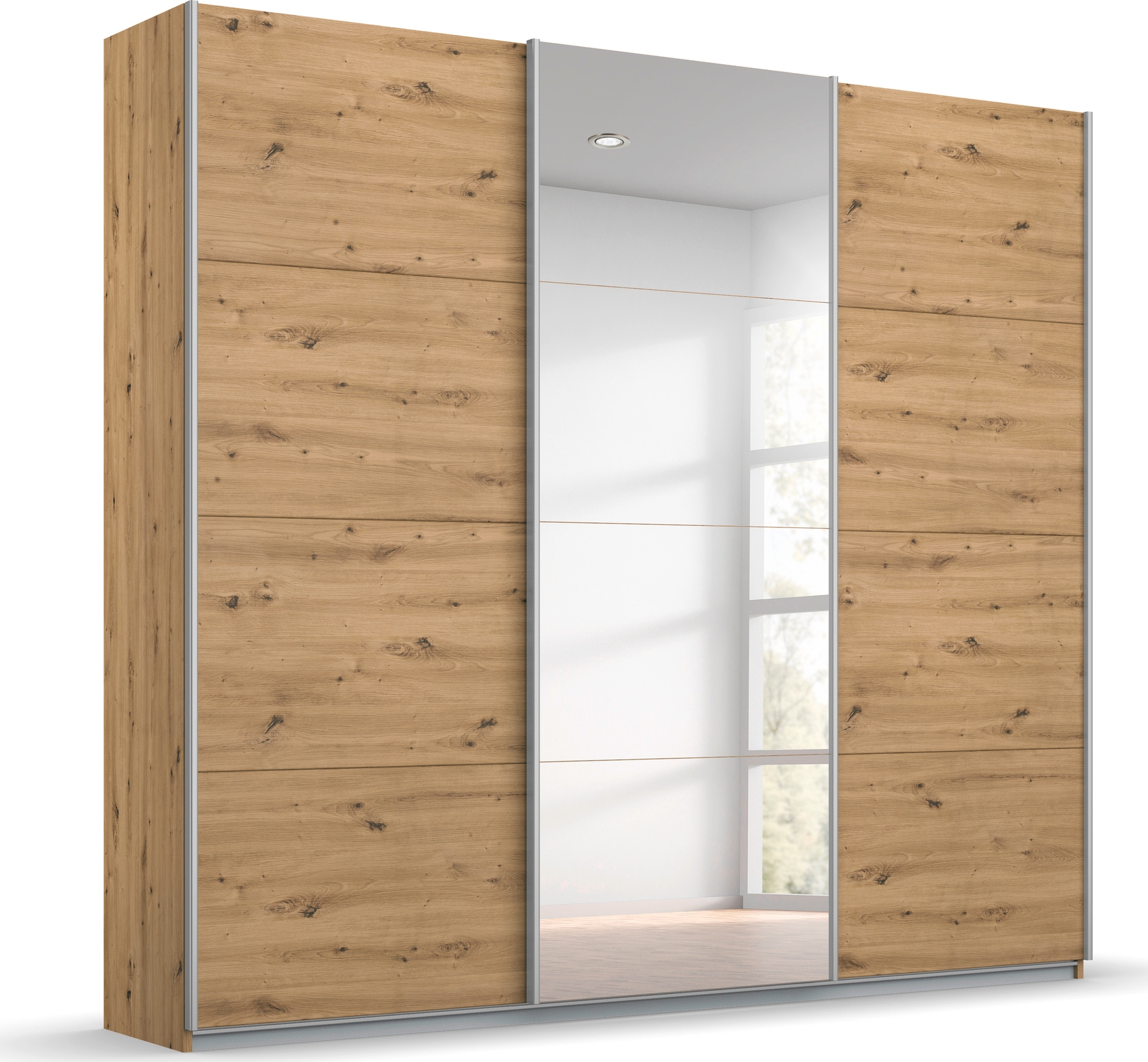 Schwebetürenschrank RAUCH "Kleiderschrank Schrank Garderobe BESTSELLER KOLUNA mit Spiegel", eiche artisan, B:203cm H:229cm T:62cm, Holzwerkstoff, Schränke, inkl. 2 Innenschubladen sowie extra Einlegeböden MADE IN GERMANY, Topseller Image