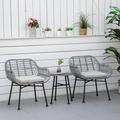 Corrigan Studio® 3-Piece Patio Rattan Chair & Table Furniture Set, Outdoor Set w/ Two Chairs & Coffee Table For Garden | Wayfair