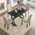Red Barrel Studio® Lugent Solid Wood 5-Piece Dining Table Set w/ Faux Marble Tabletop Wood/Upholstered in Black | 30 H x 29.5 W x 45.3 D in | Wayfair