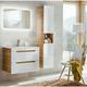 Bathroom Furniture Set 800 Wall Vanity Unit with Sink + Tall Cabinet Compact White Gloss Oak Arub - White Gloss / Oak