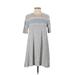 Lou & Grey Casual Dress - A-Line Crew Neck Short sleeves: Gray Dresses - Women's Size Small