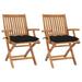 vidaXL Patio Chairs 2 pcs with Black Cushions Solid Teak Wood