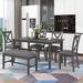 Rustic Style 6-Piece Kitchen Dining Table Set, Wooden Rectangular Dining Table with 4 Fabric Upholstered Chairs & Bench