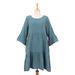'Double-Gauze Cotton Tunic Dress in a Teal Hue from Thailand'
