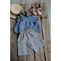 Dusty Blue Short Linen Tunic, Different Embroideries, Shirt For Girls, Long Sleeve Girl Top, Baby
