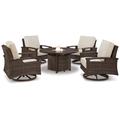 Signature Design by Ashley Paradise Trail Round 4 - Person 48" Long Outdoor Dining Set w/ Cushions Metal/Wicker/Rattan in Brown | 48 W x 48 D in | Wayfair