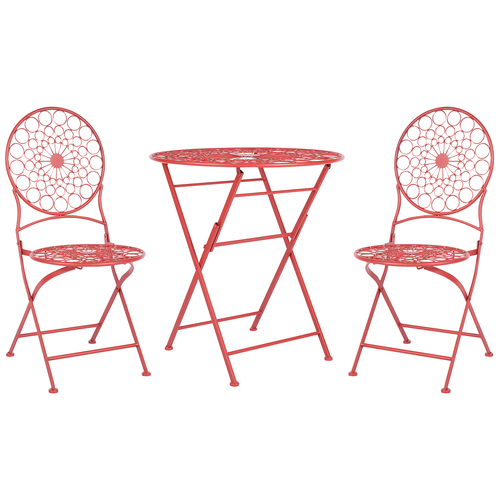 Garten Bistro Set Rot Eisen Faltbar mit 2 Stühlen und Tisch für den Außenbereich UV-Rostbeständigkeit französischer Retro-Stil
