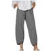 Moxiu Womens Capri Pants Clearance Women s Cotton Linen Loose Long Straight Elastic Waist Straight Leg Pants Baggy Trousers with Pockets Capri Linen Pants for Women 2023