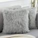 Set of 2 Light Gray Decorative Fluffy Pillow Covers New Luxury Series Merino Style Faux Fur Throw Pillow Covers Square Fuzzy Cushion Case 20x20 Inch